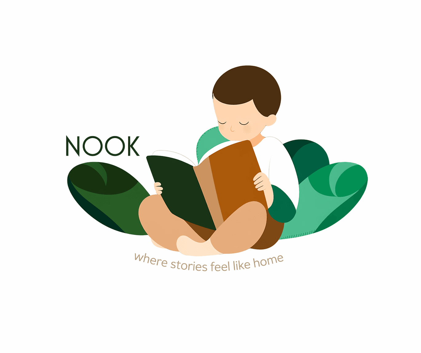 NOOK logo with reading child illustration